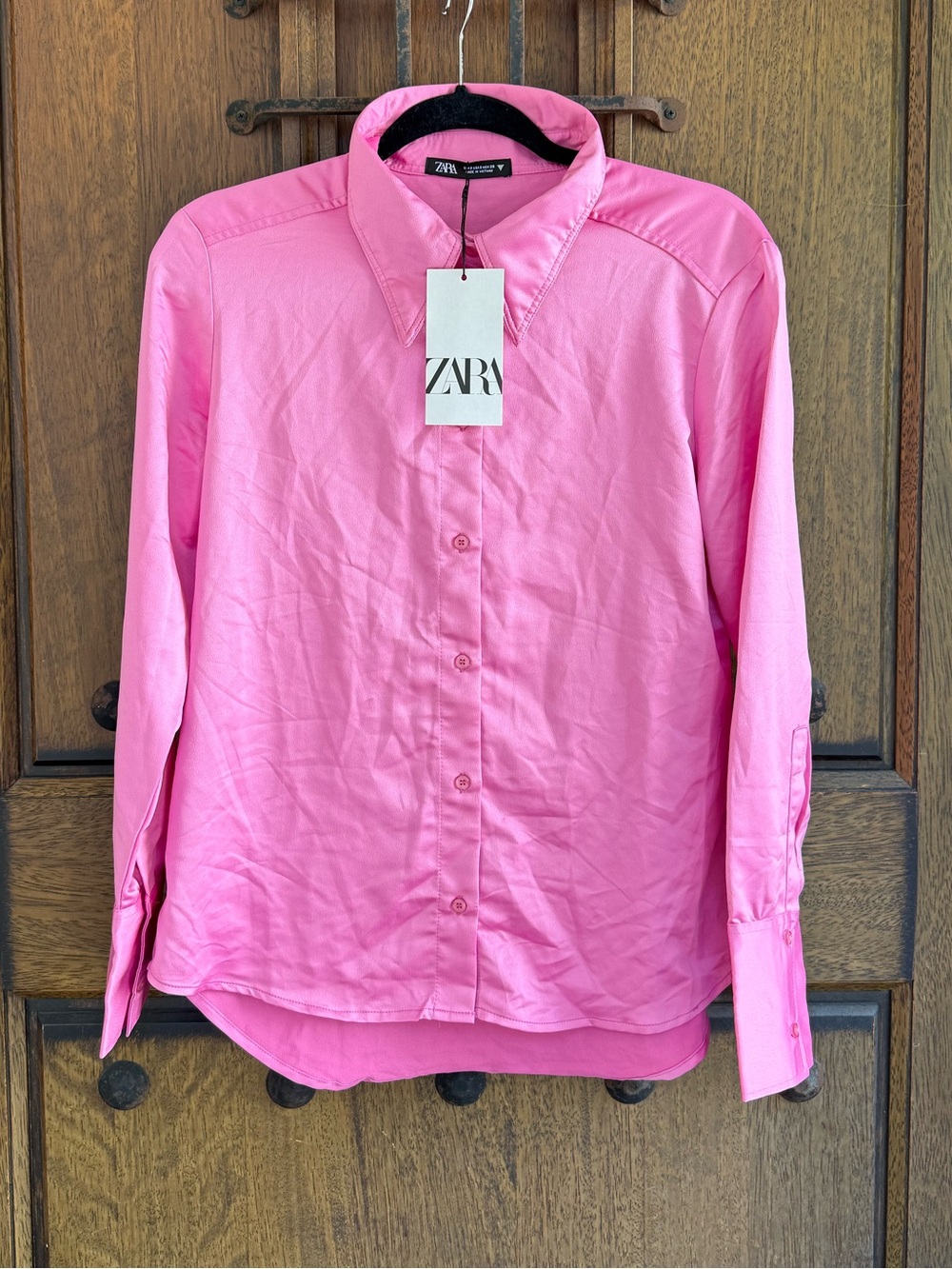 Zara Women’s Hot Pink Button-Down Shirt Size S